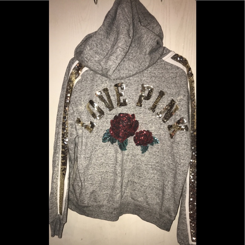 Pink pullover lace up bling rose gray hoodie